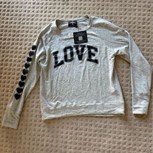 LOVE Graphic Crewneck Sweatshirt Light Gray with Black Hearts BIRD and VINE XS
